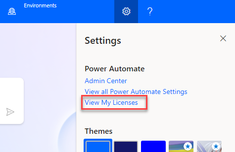 Screenshot of View My Licenses option from the Settings pane.
