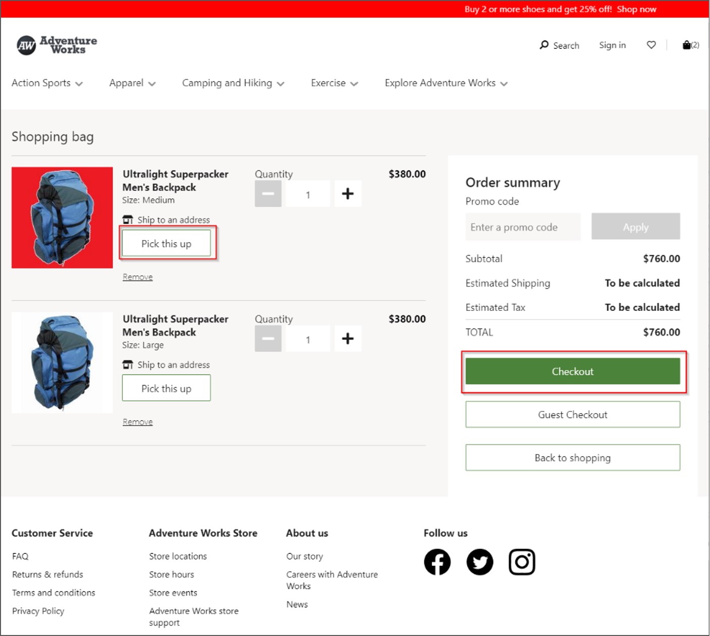 Screenshot of the Checkout action in Dynamics 365 Commerce.
