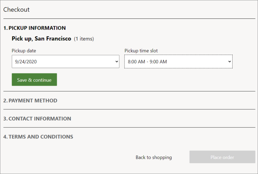 Screenshot showing the Pickup time slot field on the Checkout page.