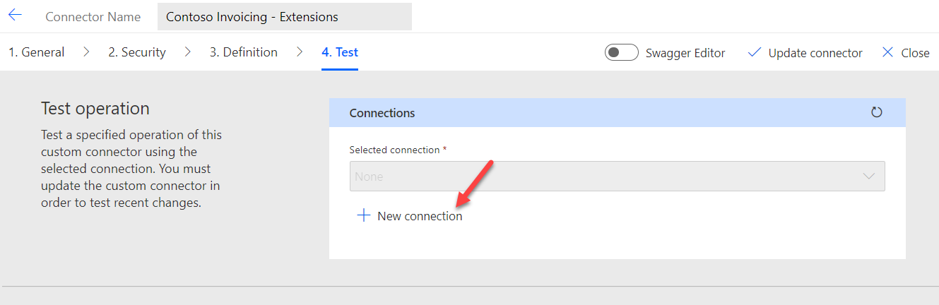 Screenshot of the test operation button.