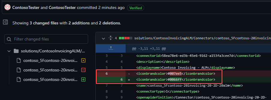 Screenshot showing the change of the icon color in the difference.