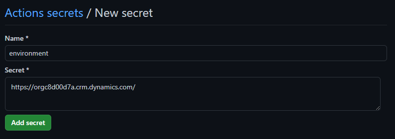 Screenshot showing adding a new action secret.