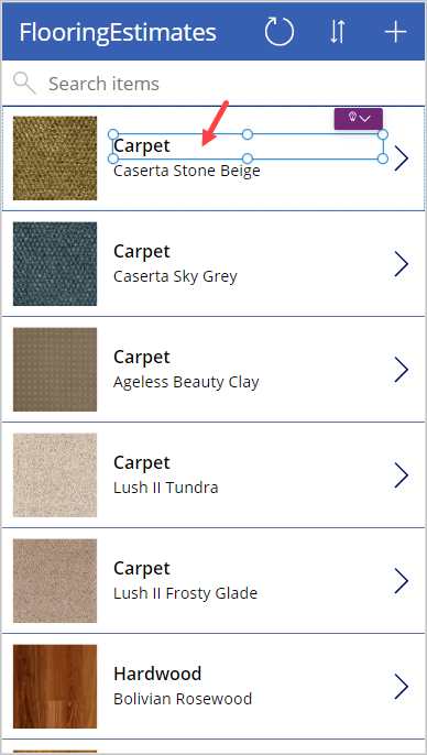 Screenshot that shows the select category label options from gallery.