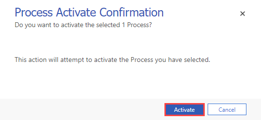 Screenshot shwoing Activate button to process the activate confirmation.