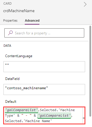 Screenshot of the default property set to the preceding value.