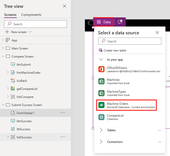 Screenshot with an arrow pointing to the expand icon and a box around the Machine Orders table.