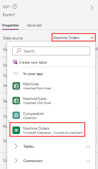 Screenshot showing the Machine Orders table.