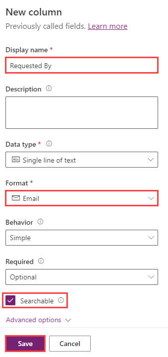 Screenshot of the Requested By form with the correct data entered in the fields.