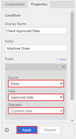 Screenshot of the Properties pane, showing the fields filled in.