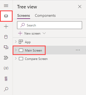 Screenshot of the Main Screen option highlighted in Tree view.