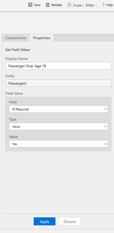 Screenshot of Set Field Value with values entered and Apply button.