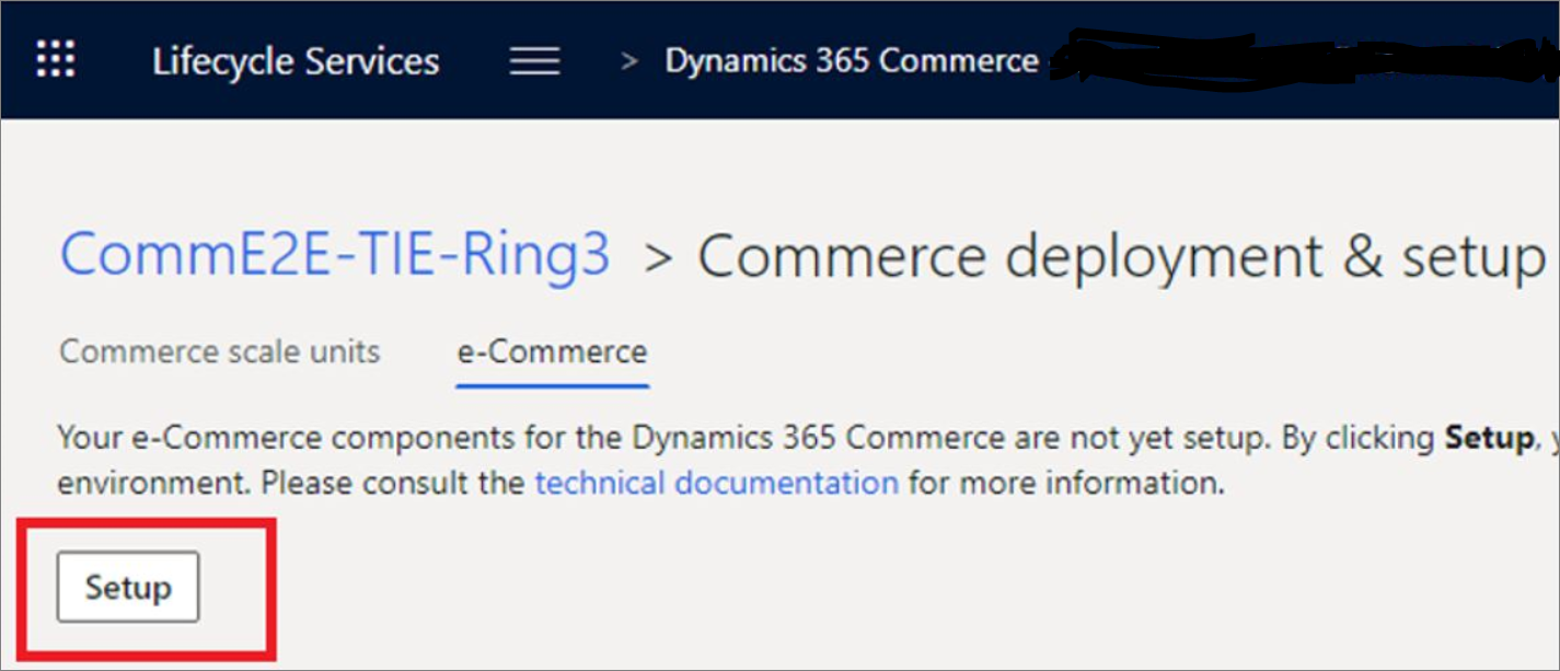 e-Commerce tab of the Commerce deployment and setup page