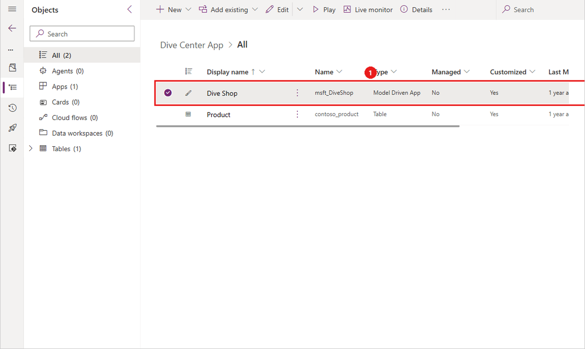 Screenshot of Power Apps with the solution selected and the Publish option highlighted.