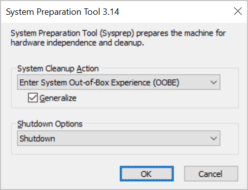 Screenshot of the Sysprep dialog box.