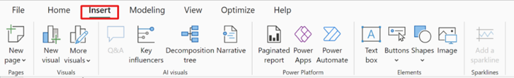 Screenshot of a callout of how to add a button control in Power BI desktop.