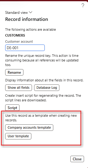 Screenshot showing the creation of a record template.