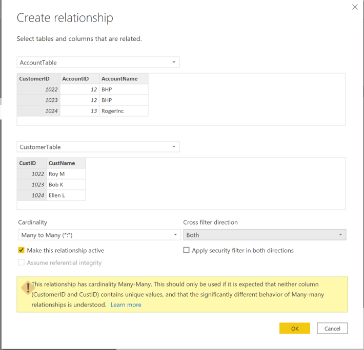 Screenshot of many-to-many relationship in Manage Relationship.