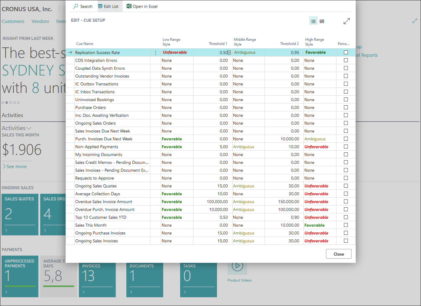 Screenshot of the Cue Setup used to customize cues.