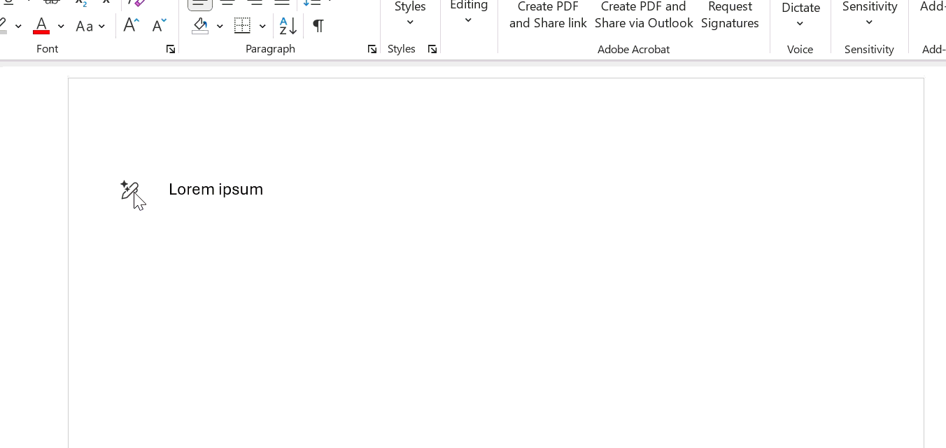 Animated GIF showing the inline Copilot in Word prompt.