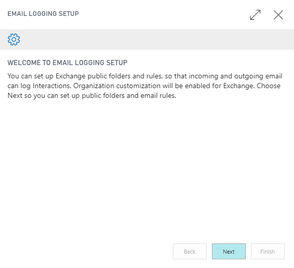 Screenshot of the Welcome to Email Logging Setup window.