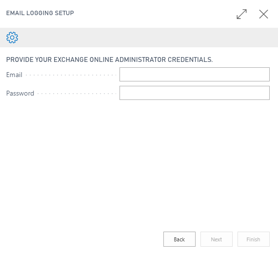 Screenshot of the Exchange Online Administrator Credentials window.