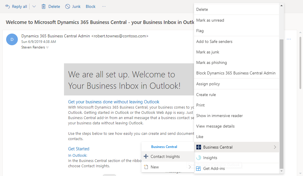 Screenshot of adding Email Message Add-Ins.
