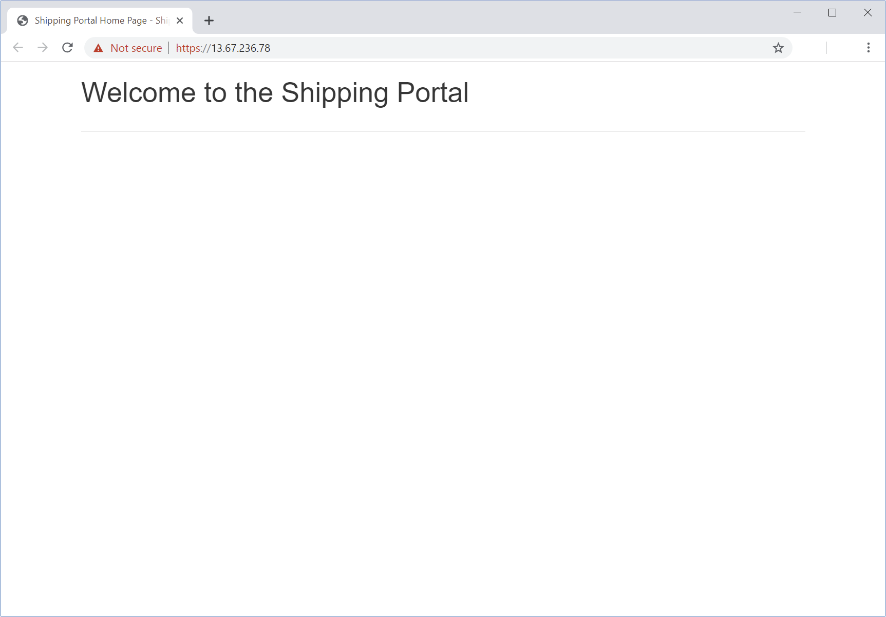 Home page for the shipping portal in Microsoft Edge.