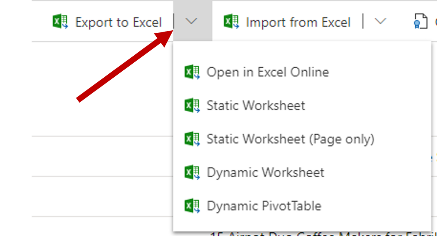 Screenshot of the Export to Excel Online.