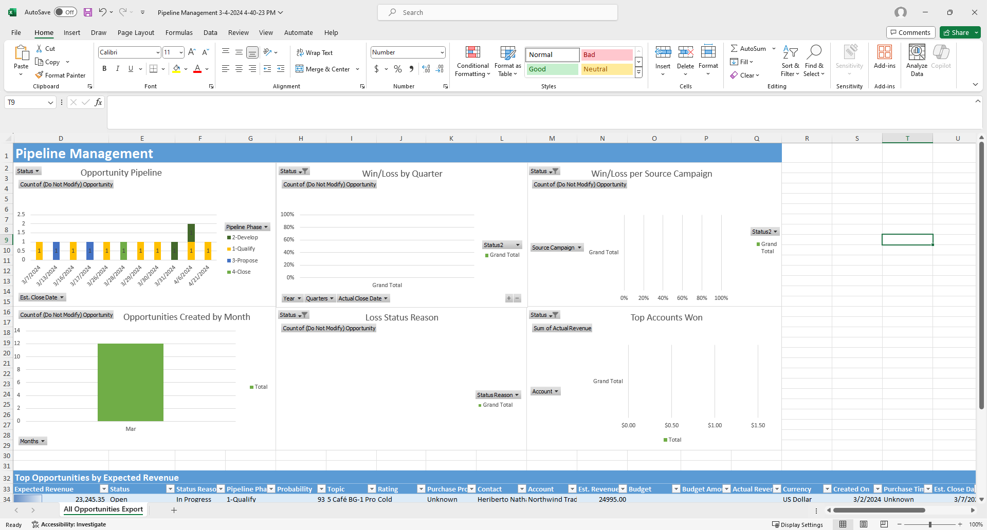 Screenshot of the Excel template.