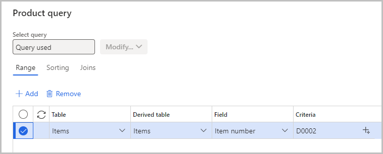 Screenshot of the product query.