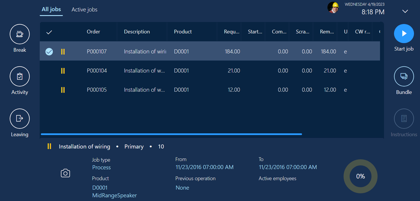 Screenshot depicts the production execution interface where the jobs are listed.