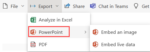 Animation of the process of exporting a report to PowerPoint.