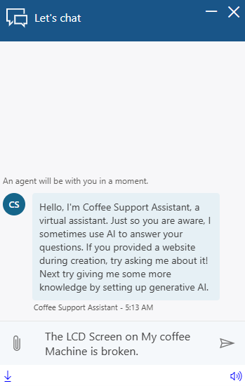 Screenshot of an embedded virtual agent.