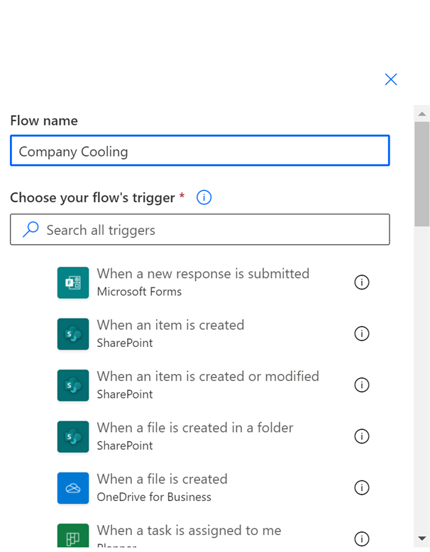 Screenshot showing where to enter a flow name and choose your flow's trigger.