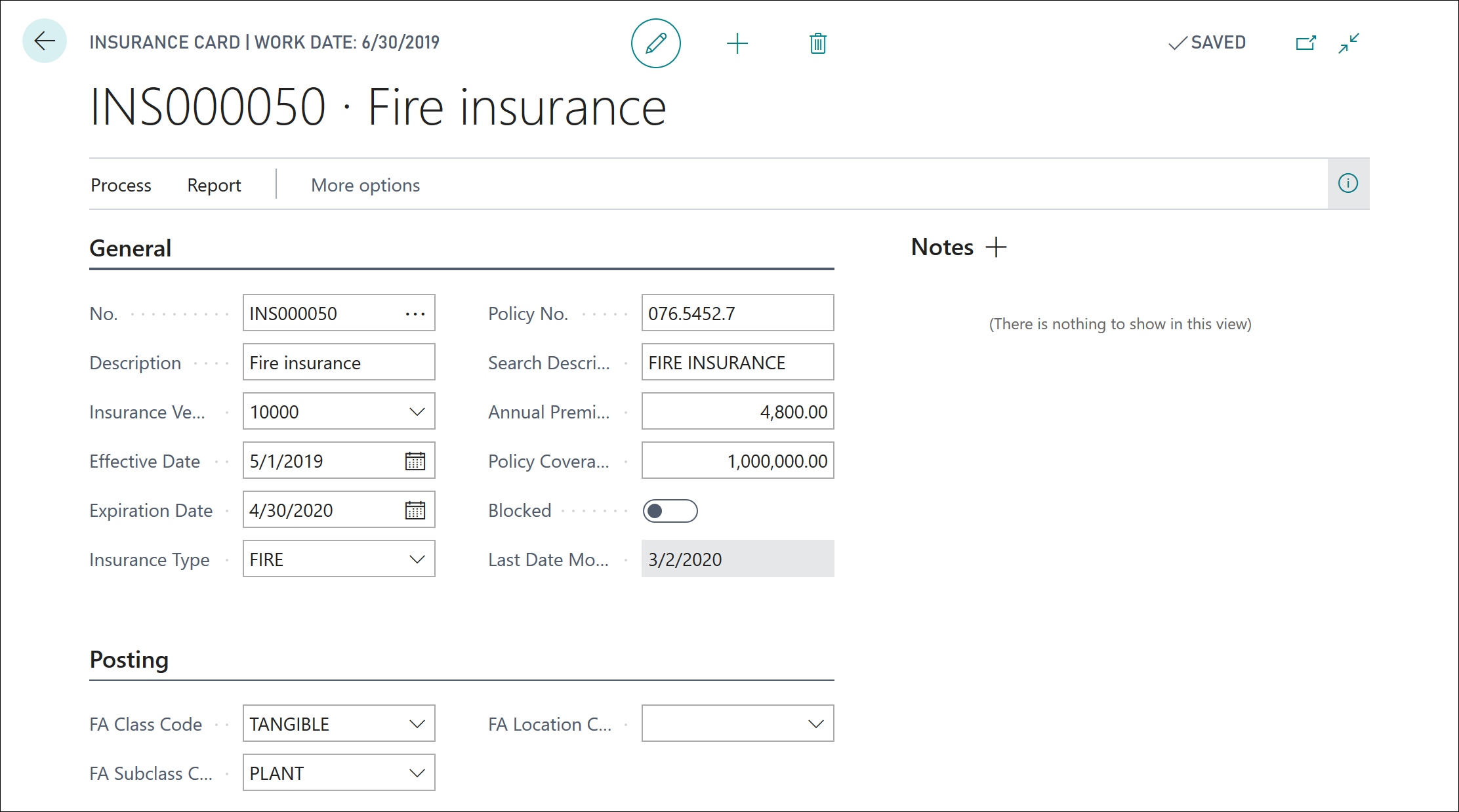 Screenshot example of an Insurance card page.