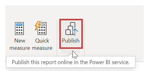 Screenshot of the Publish button to publish the report online.