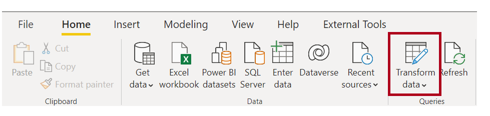 Screenshot of Transform data button.