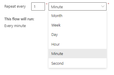 Screenshot of default schedule options.