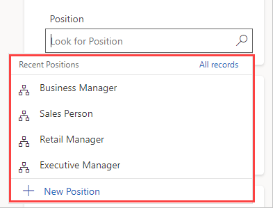 Screenshot of the positions field with sales person selected.