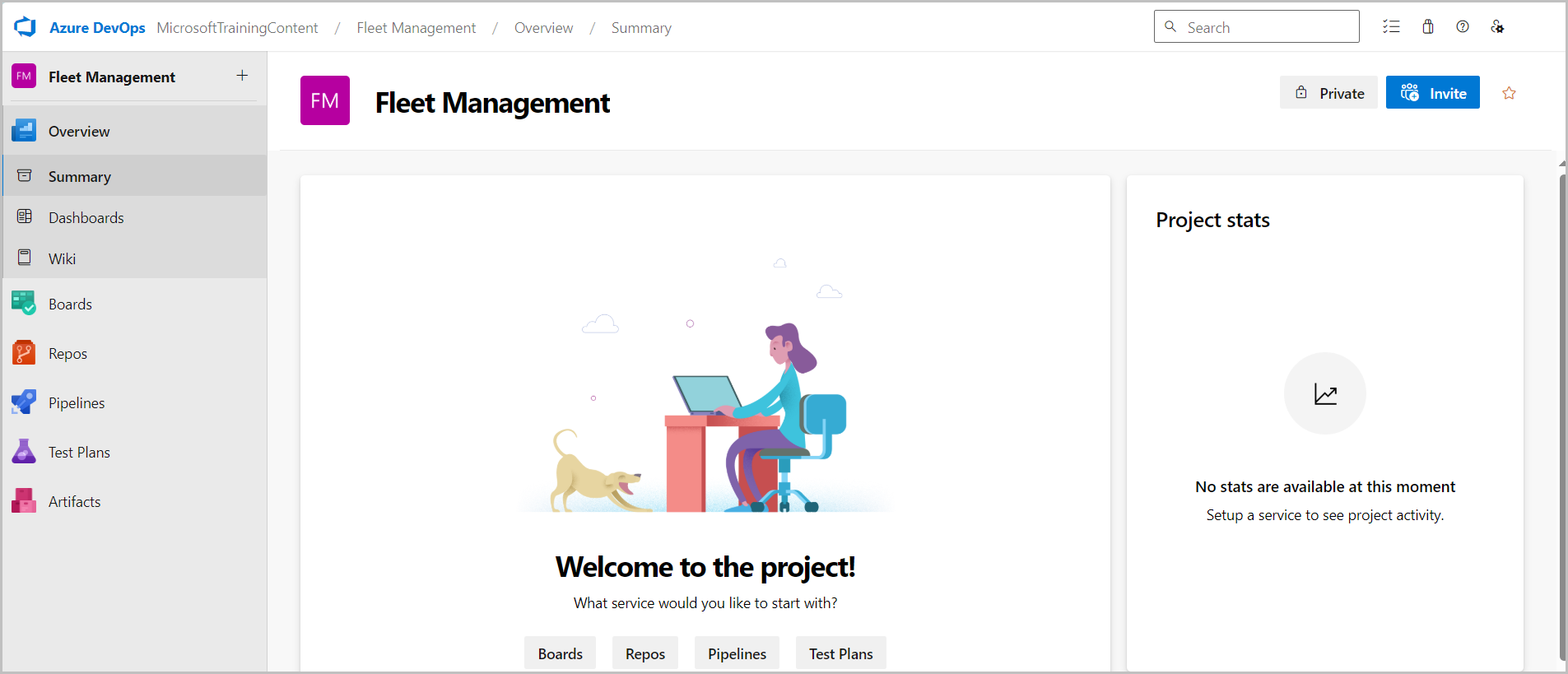 Screenshot of Azure DevOps dashboard.