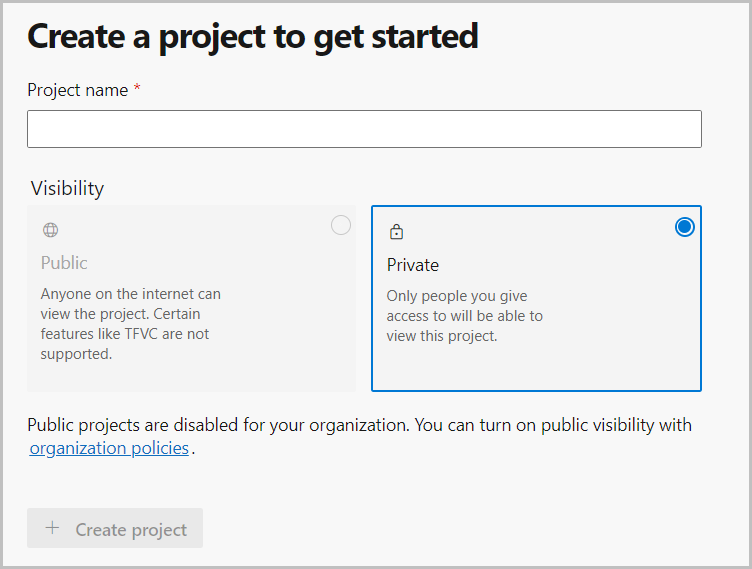 Screenshot of how to create a project.