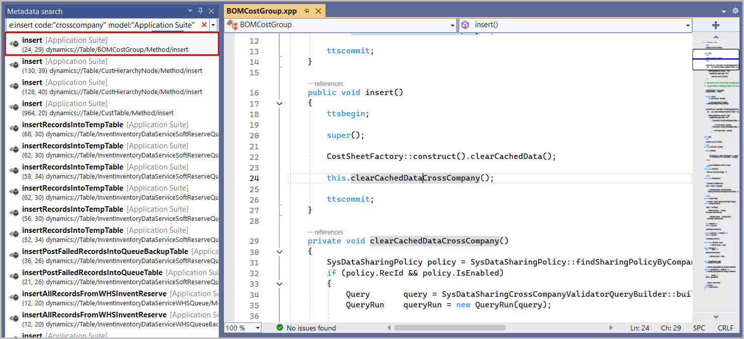 Screenshot of Metadata search.