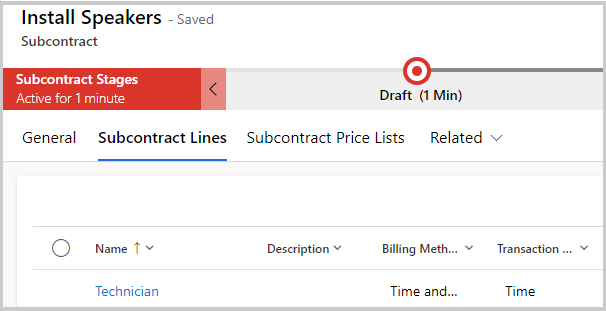 Screenshot showing the Install Speakers subcontract.