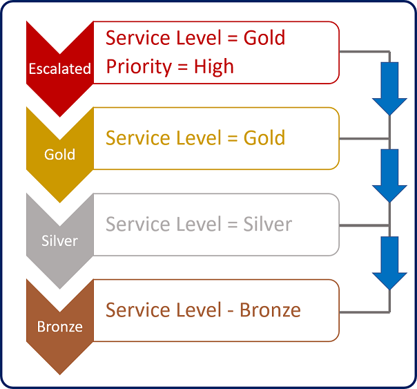 Diagram of service levels and the priority of each.
