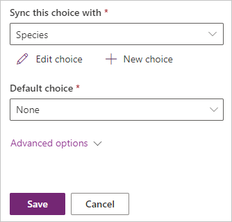 Screenshot of the Synch this choice with and Species selected.