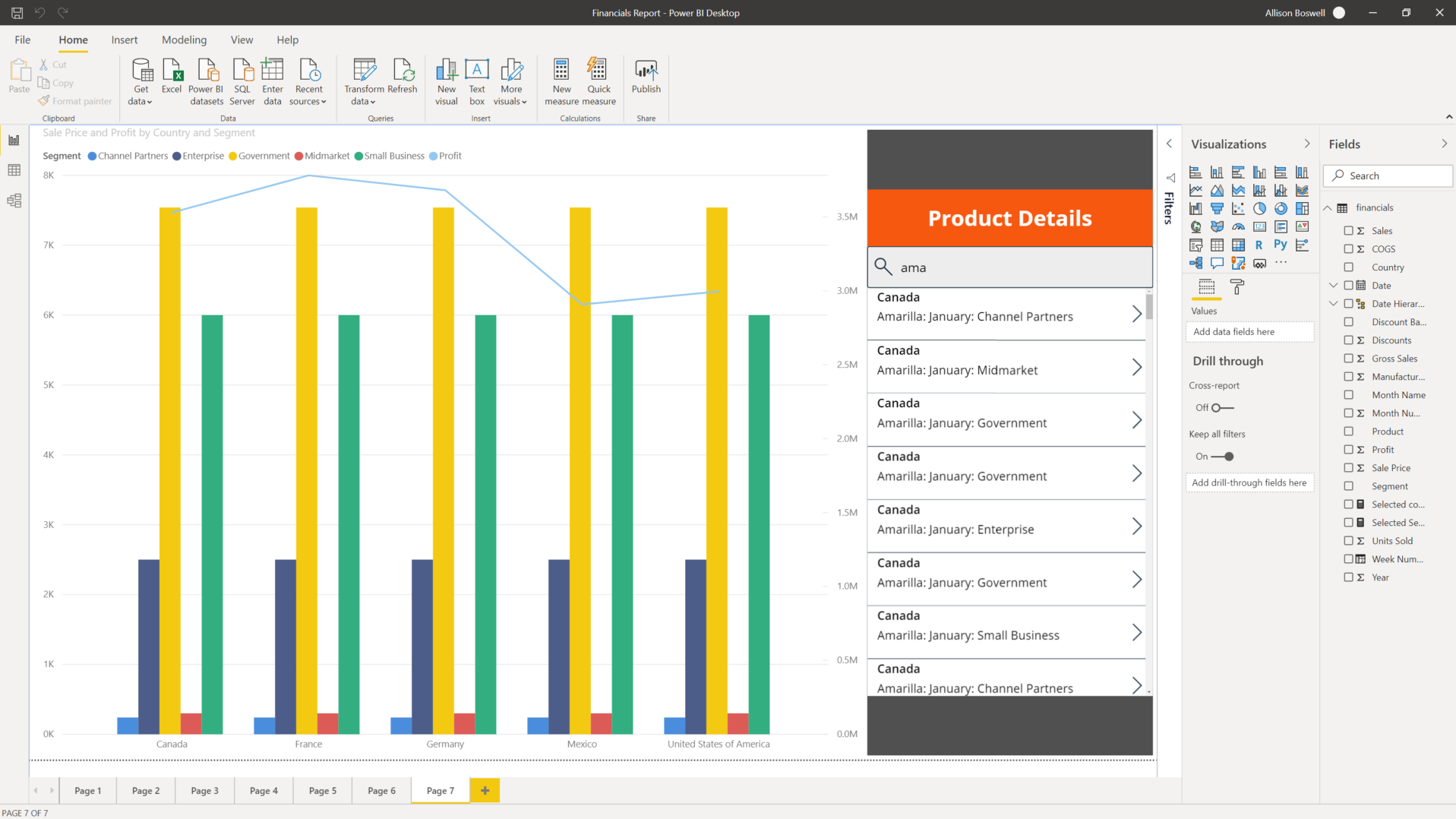 Screenshot of the native Power Apps search with Power BI data.