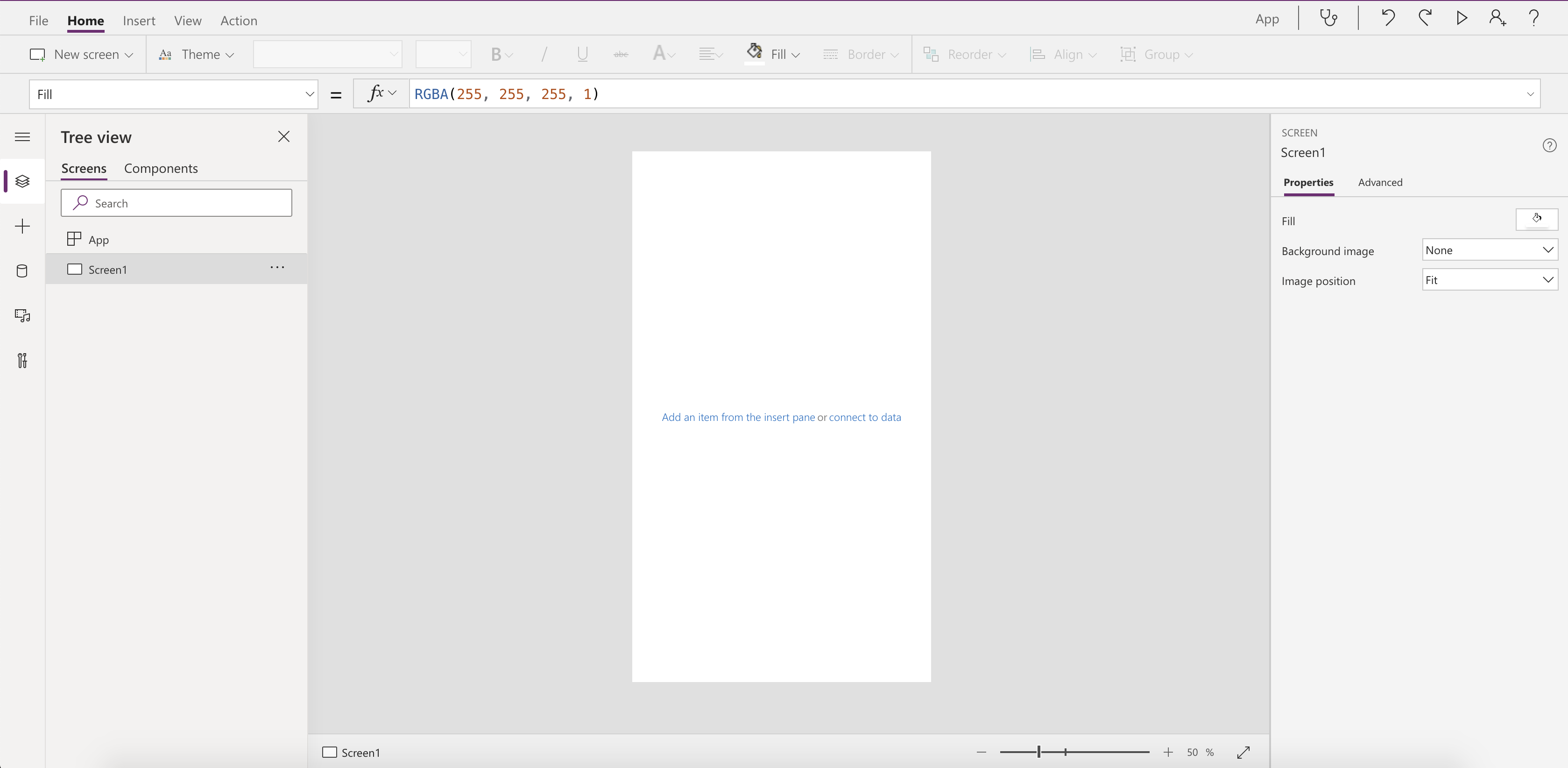 Screenshot of the Blank Canvas app in Power Apps studio.