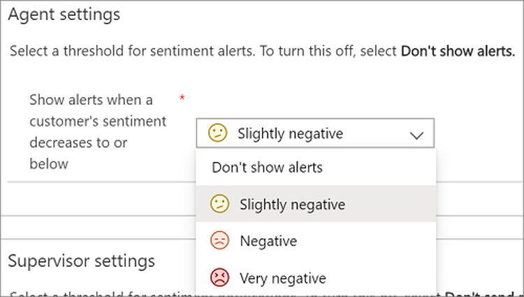 Screenshot of Show alerts when a customer's sentiment decreases to or below.