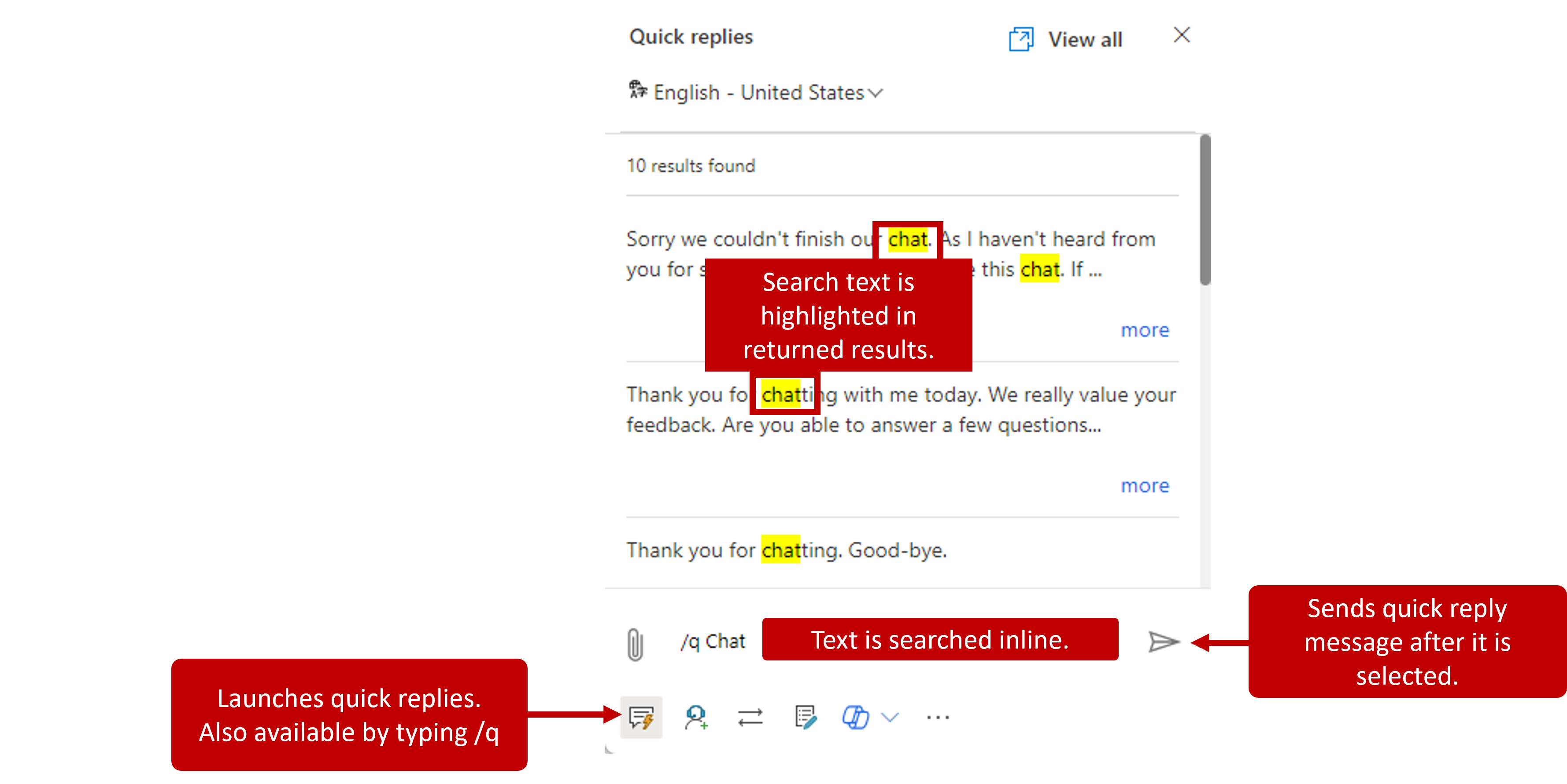 Screenshot of the Quick replies features.