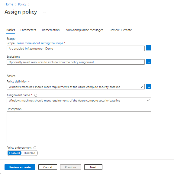 Screenshot showing the Azure Policy selection page.